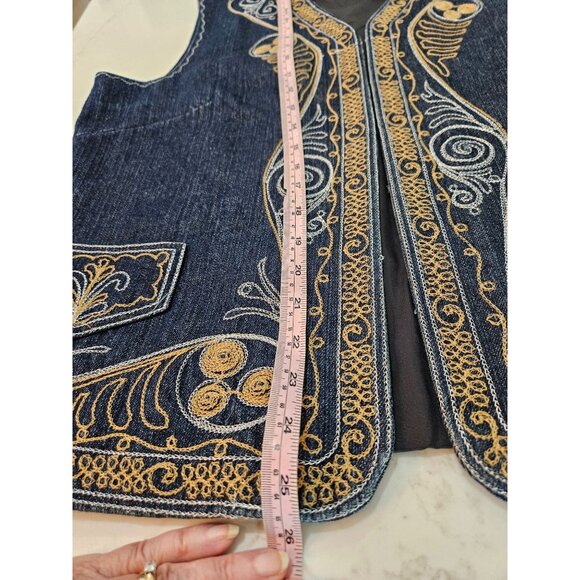 Coldwater Creek Denim Vest Large Embroidered Boho Southwest Festival Art to Wear - Picture 5 of 12